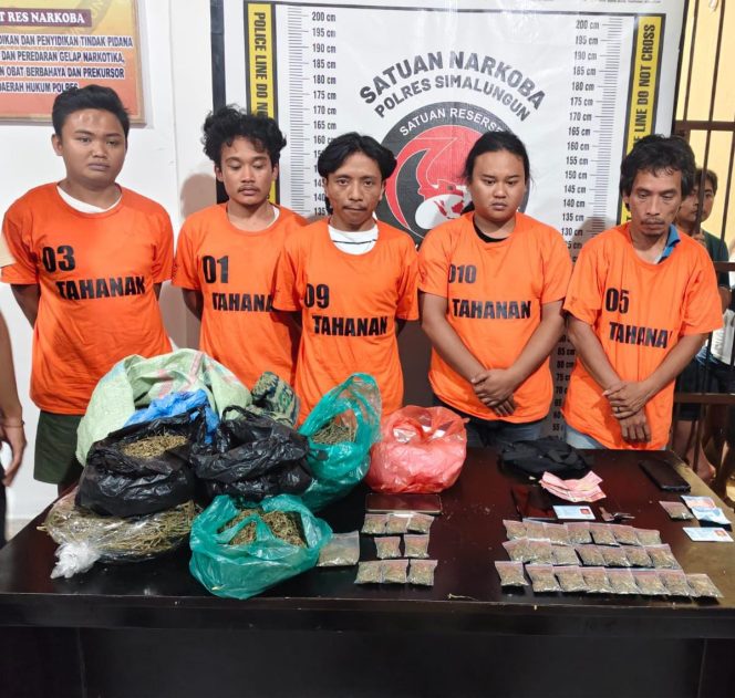 
					Polres Simalungun Bongkar Jaringan Narkoba 2,5 Kg Ganja di Kawasan Wisata Danau Toba, Lima Tersangka Diamankan