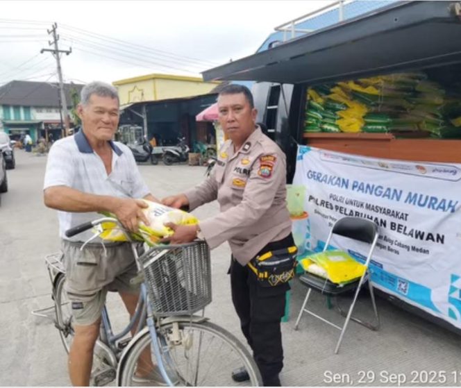 Polres Pelabuhan Belawan Gelar Gerakan Pangan Murah Polri, Jual 1 Ton Beras SPHP  Dari Bulog di Belawan II.