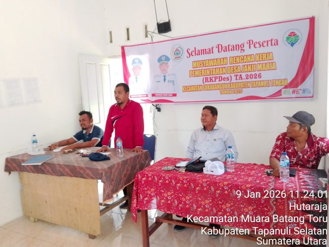 
					DISCUSI RKPDes TA. 2026 DESA JANJI MARIA: Fokus Pada Infrastruktur dan Ketahanan Pangan