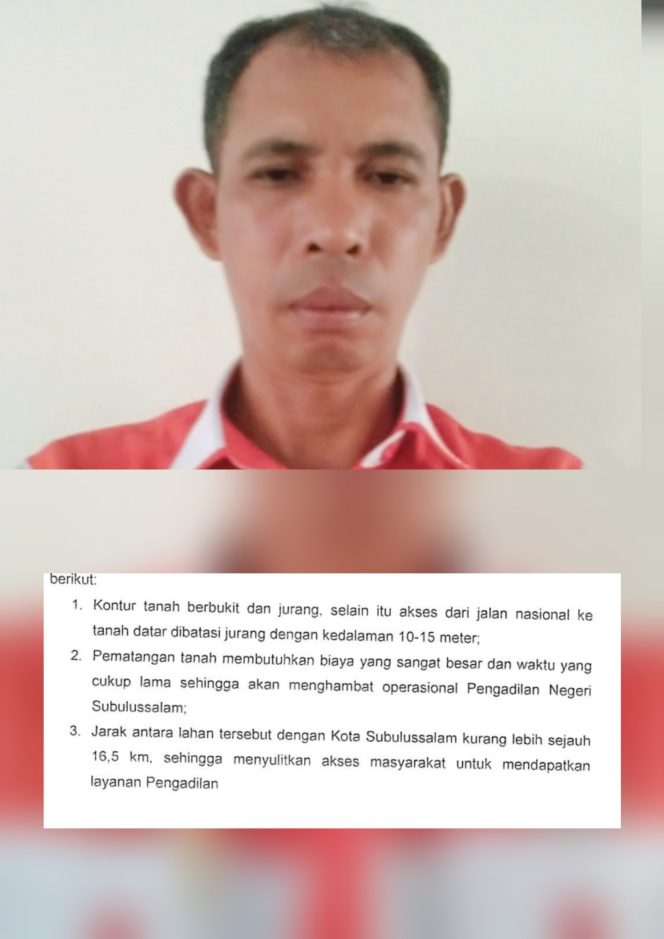 
					LAHAN HIBAH UNTUK PN SUBULUSSALAM DI DUGA DI MAR,UP LAKI DESAK PENYELIDIKAN KE MAHKAMAH AGUNG DAN KEJAKSAAN AGUNG