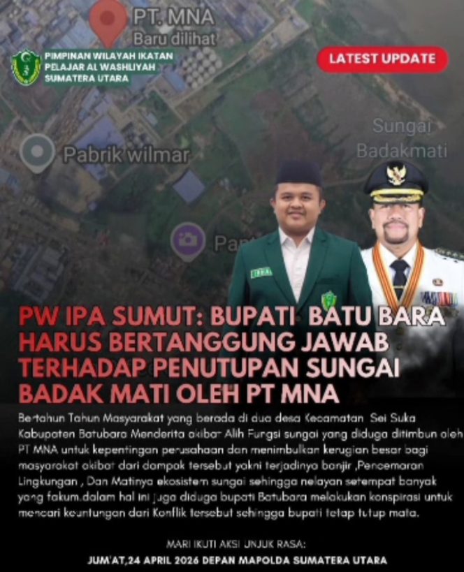 
					Ketua PW IPA Sumut Ahmad Irham Tajhi Ajak Masyarakat Batu Bara Bersatu, Desak Bupati Bertanggung Jawab atas Dugaan Penutupan Sungai