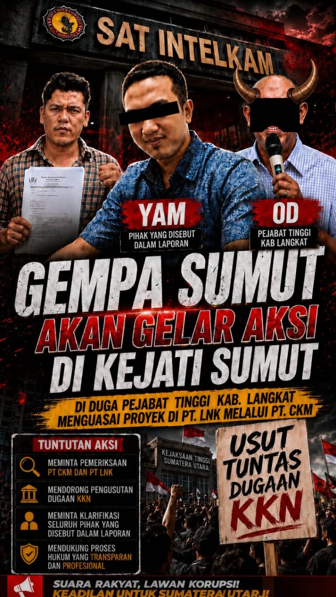 
					GEMPA Sumut Akan Gelar Aksi di Kejati Sumut, Diduga Pejabat Tinggi Kab. Langkat Menguasai Proyek di PT. LNK Melalui PT. CKM