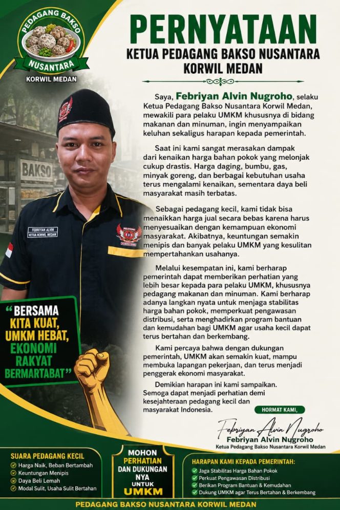 
					Harga Bahan Pokok Melonjak, Pedagang Bakso Nusantara Korwil Medan Minta Pemerintah Bertindak