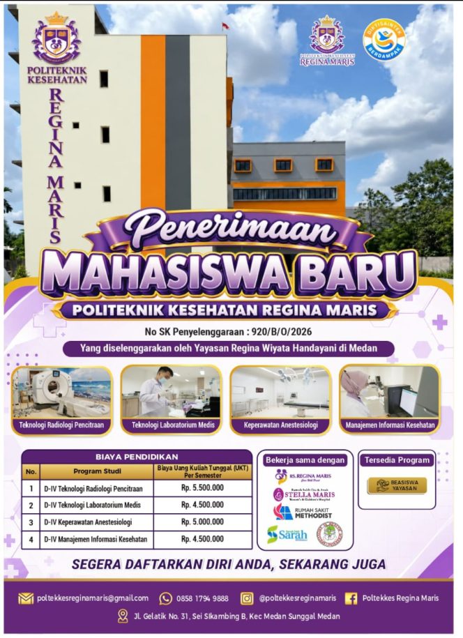 
					TELA DIBUKA PENERIMAAN MAHASISWA BARU POLITEKNIK KESEHATAN REGINA MARIS MEDAN TAHUN 2026