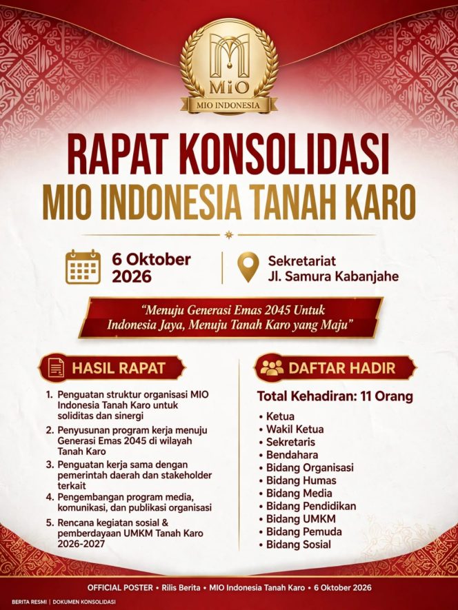 
					Rapat Konsolidasi Panitia Pelantikan Berjalan Mantap, Komitmen Sukseskan Pelantikan Akbar di Tanah Karo